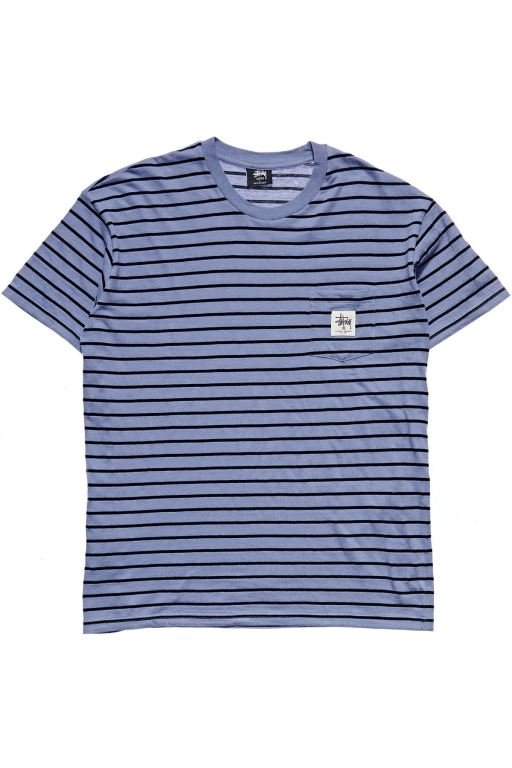 Stussy Mens Kalorama Stripe SS T Shirt Blue - UIONZ1542